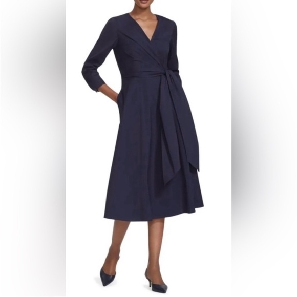 Lafayette 148 New York Dresses & Skirts - - Lafayette 148 Navy faux wrap 3/4 sleeve Penelope Dress (sz 14)